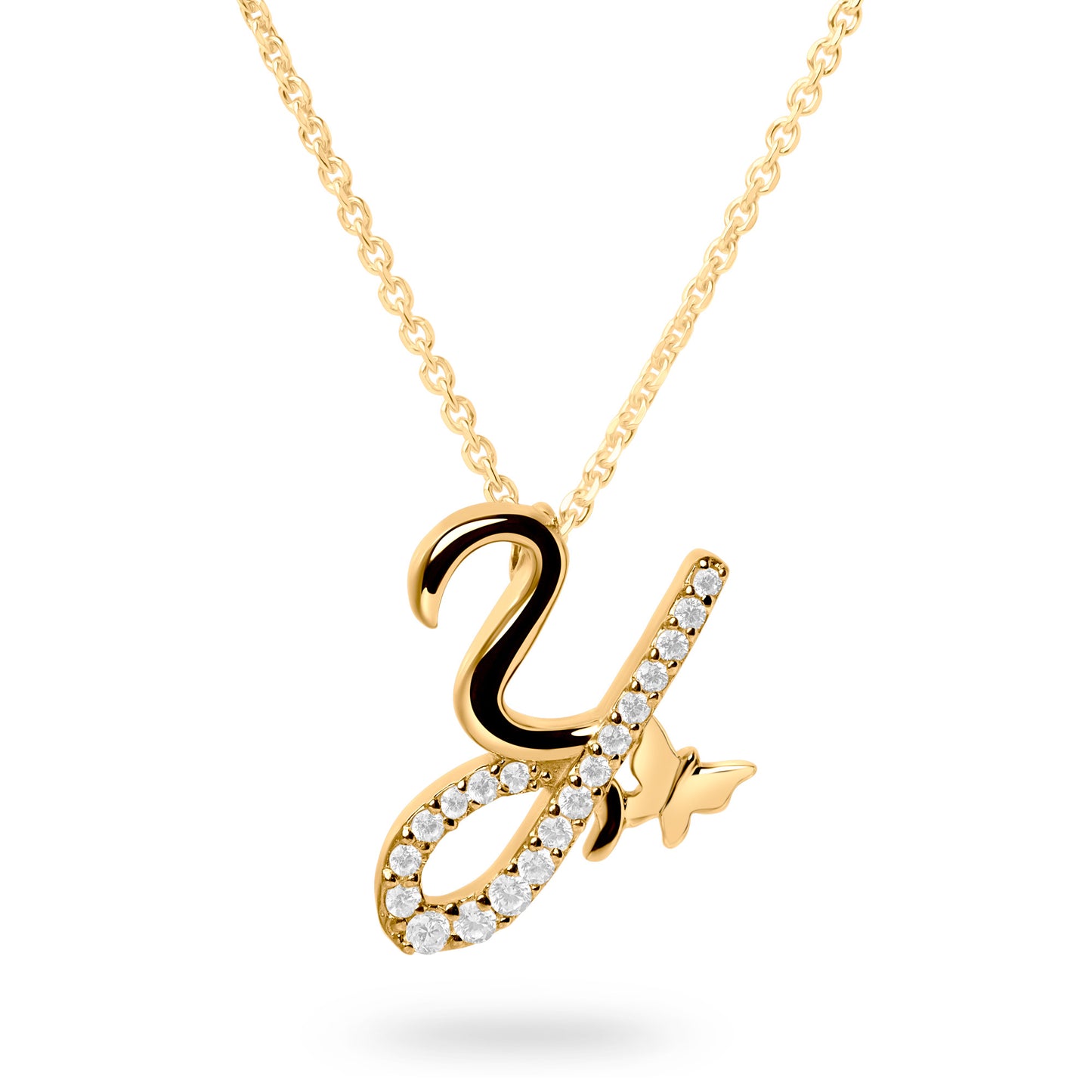 Diamond Letter Y Necklace (Gold)