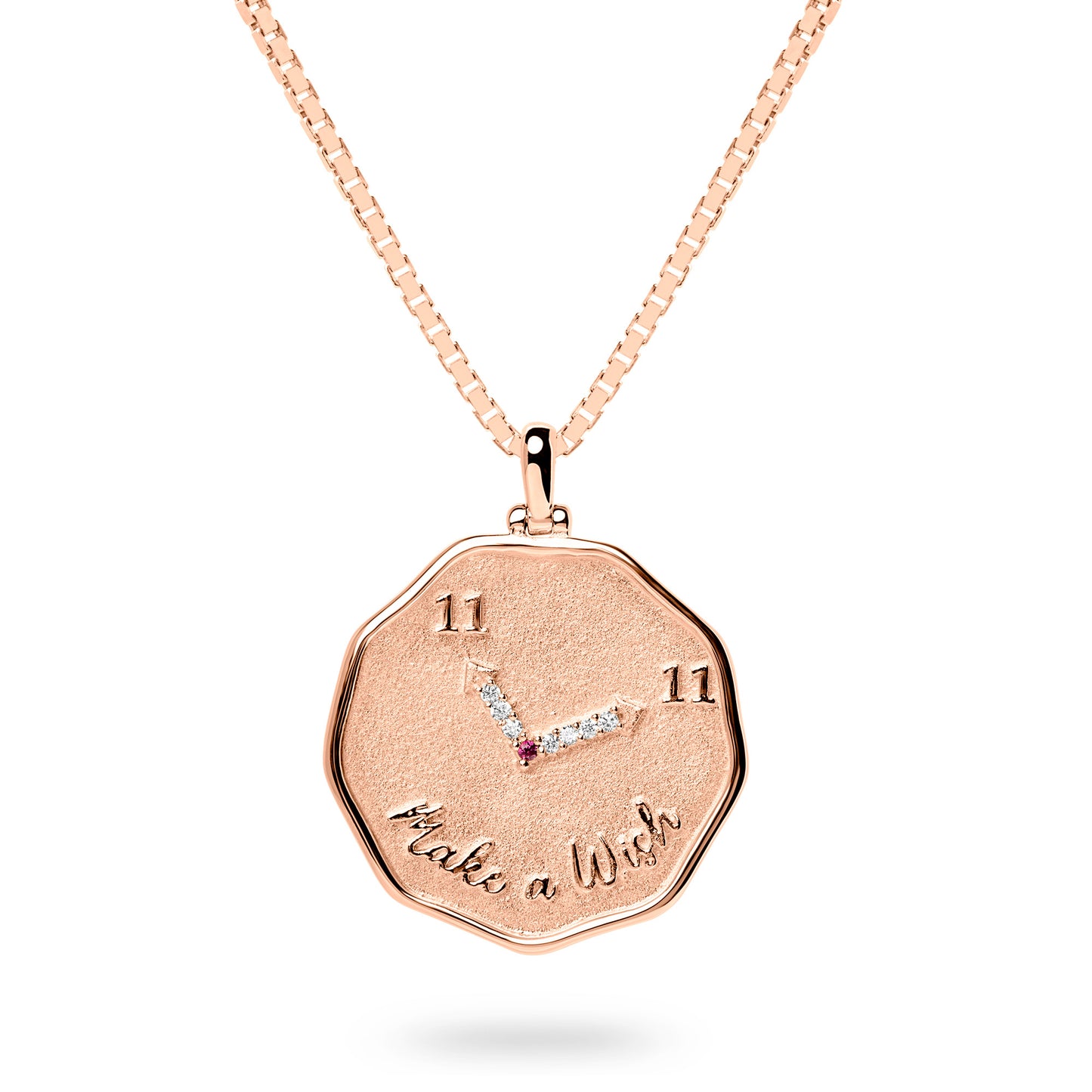 Diamond and Ruby “Make a wish at 11:11” Pendant Necklace (Gold)