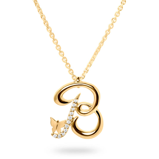 Diamond Letter B Necklace (Gold)