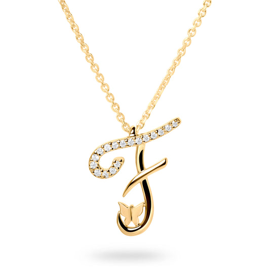 Diamond Letter F Necklace (Gold)