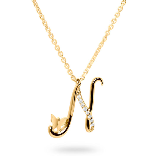 Diamond Letter N Necklace (Gold)