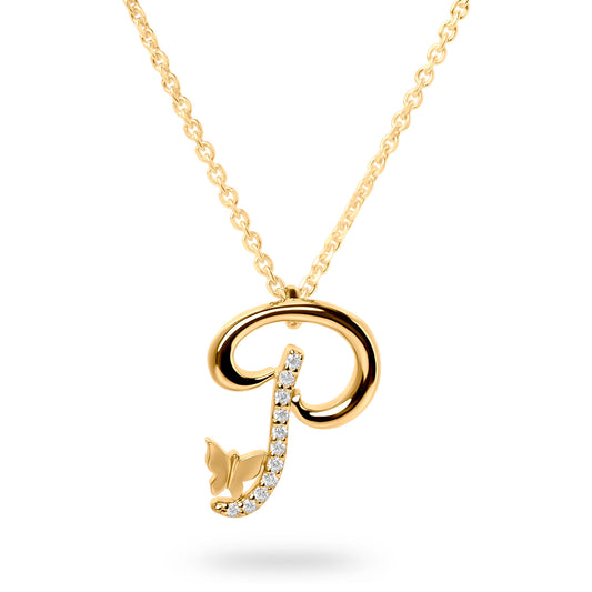 Diamond Letter P Necklace (Gold)