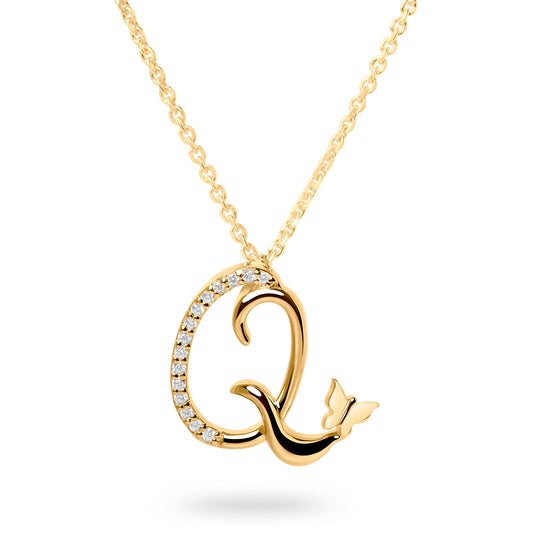 Diamond Letter Q Necklace (Gold)
