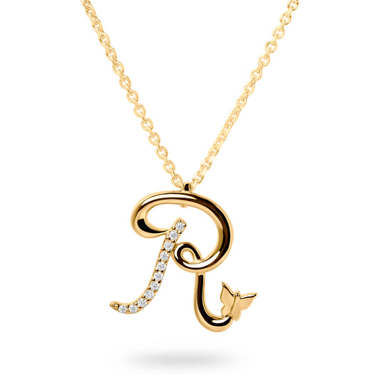 Diamond Letter R Necklace (Gold)