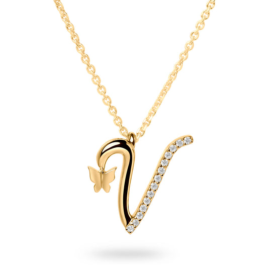 Diamond Letter V Necklace (Gold)