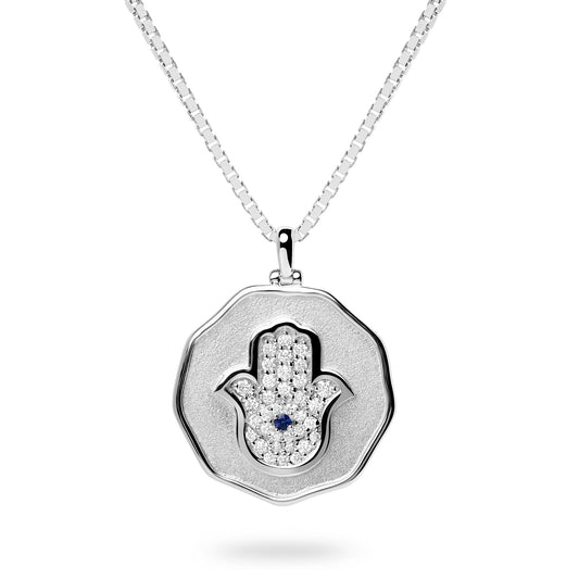 Diamond and Sapphire “Hamza, Hand of Fatima” Pendant Necklace